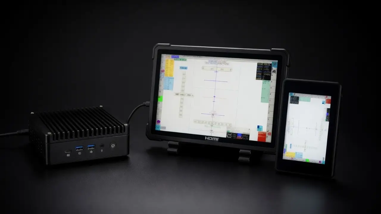 TrackThat ARIS nano PC with external HDMI pilot touchscreen