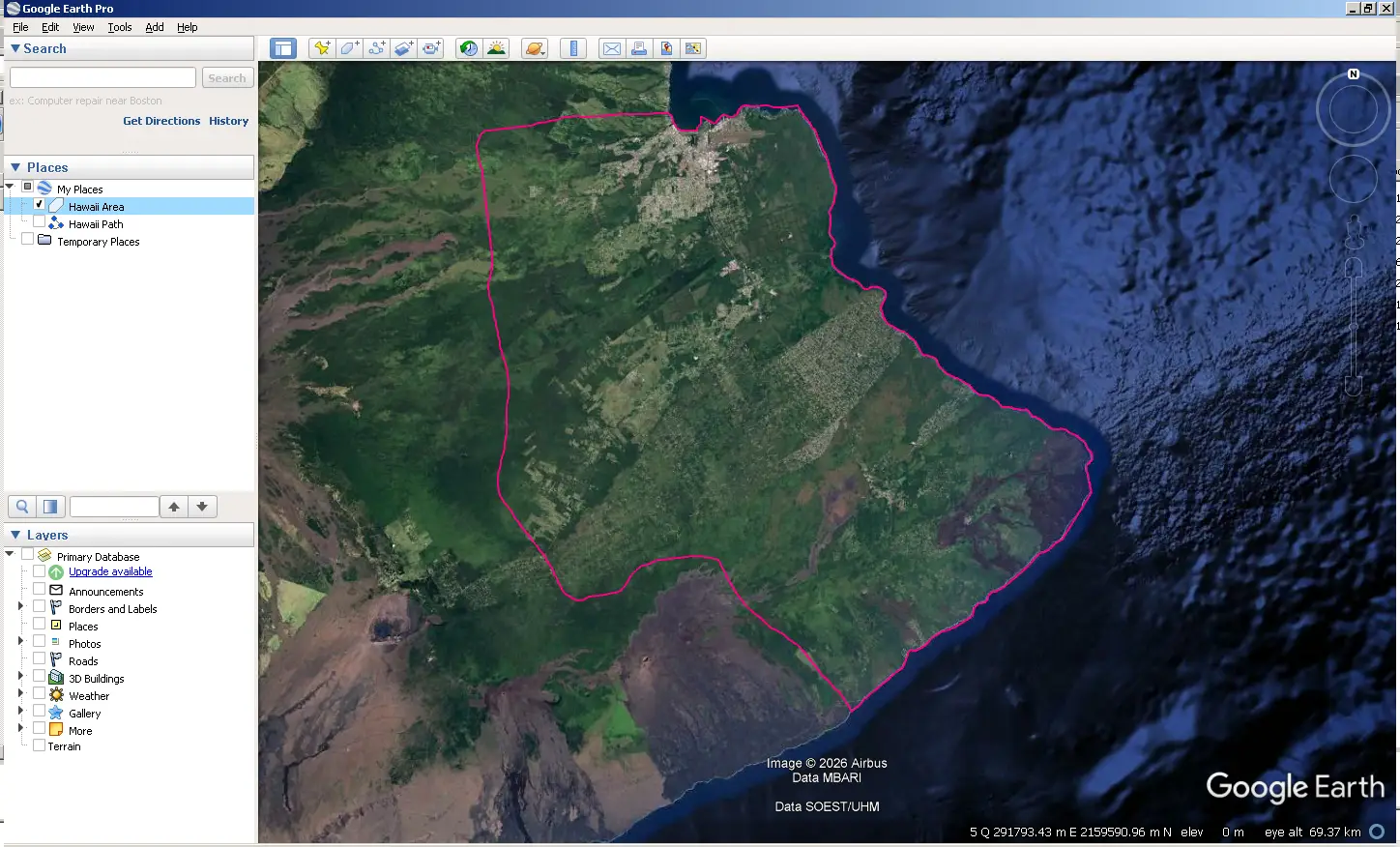 PlanThat — Google Earth view of the flight area with generated flight lines
